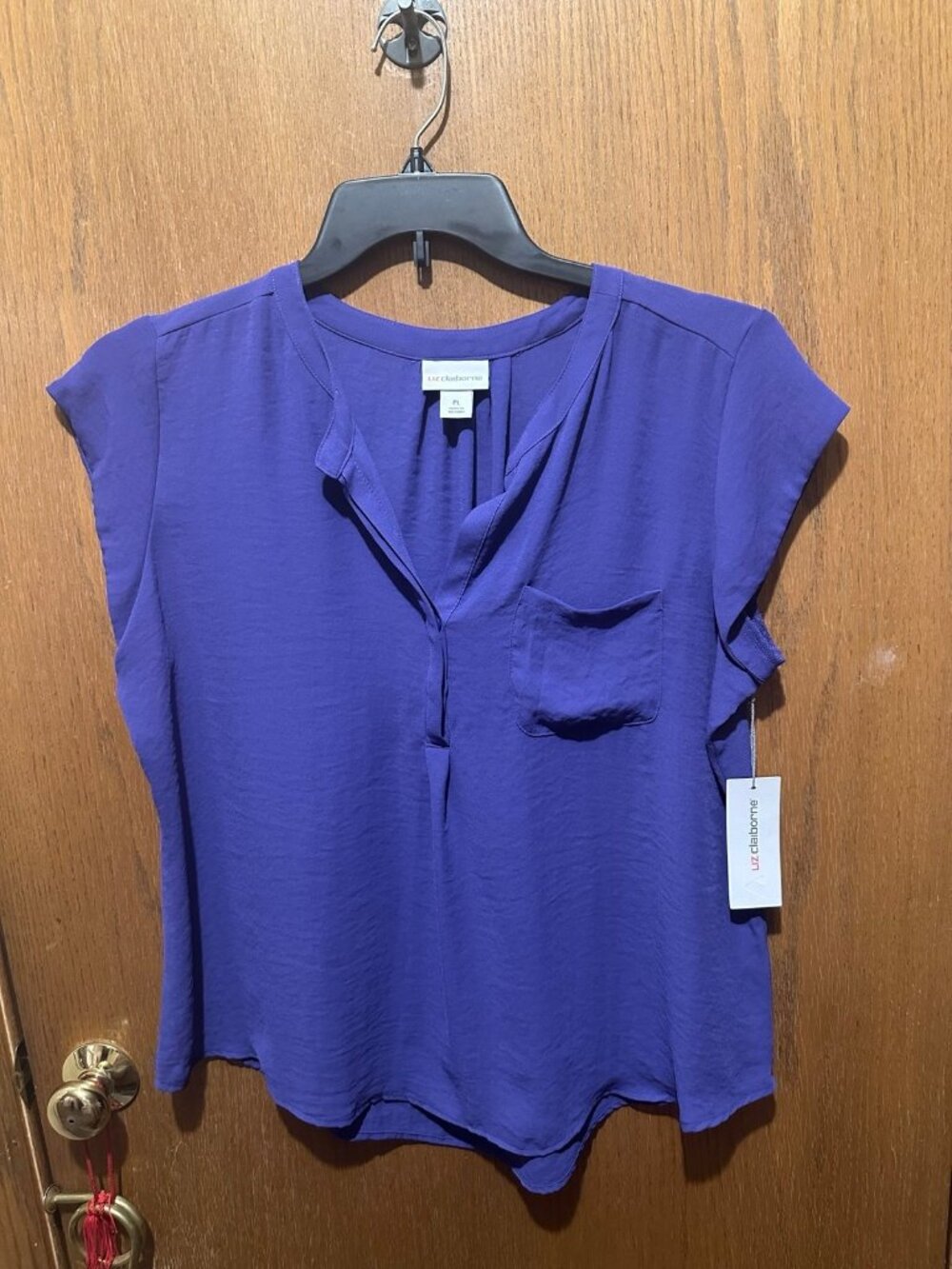 Liz Claiborne Petite Purple Short Sleeve Blouse Top large new Rich Violet